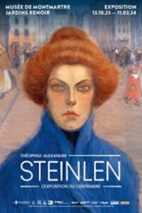 Affiche de l'exposition Steinlen : portrait d'une femme en bleu.