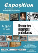 Affiche de l'exposition Histoires des Migrations protestantes.